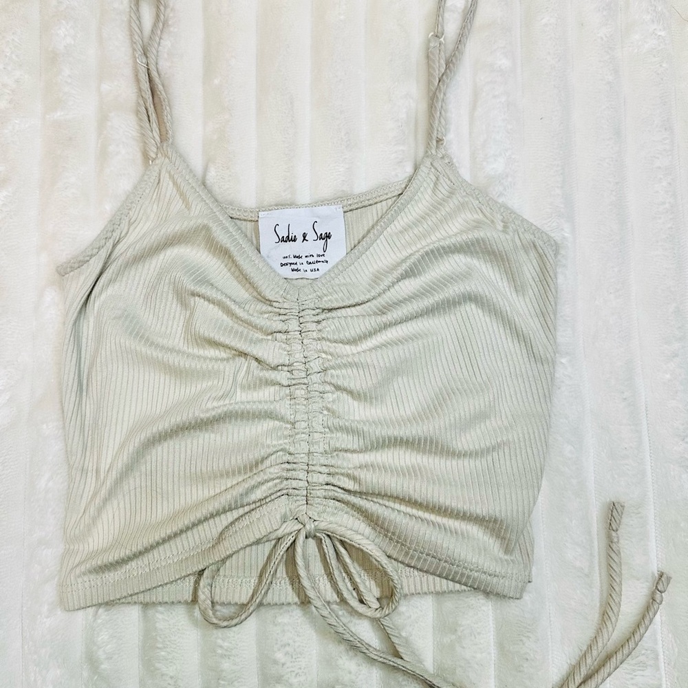 Sadie & Sage Beige Ruched Crop Top